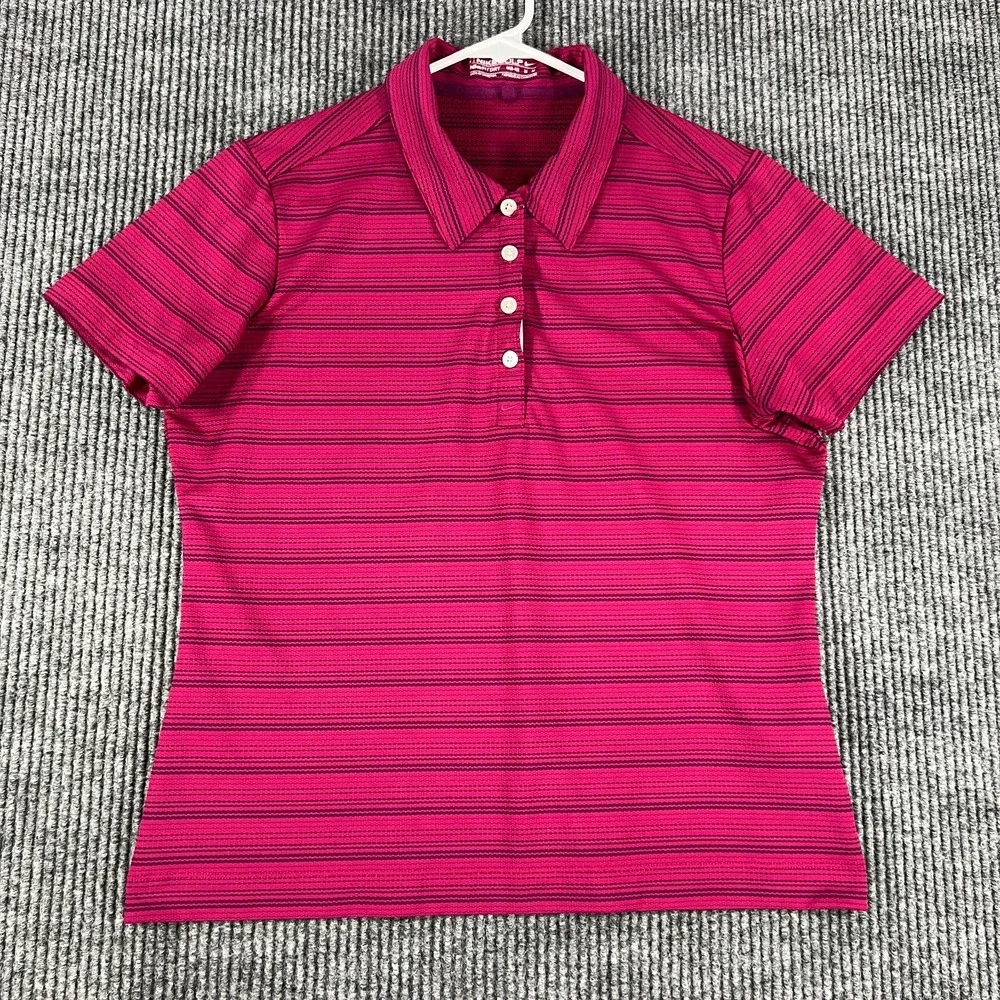 Nike Polo Shirt Womens Medium Purple Striped Short Sleeve Golf Casual Light